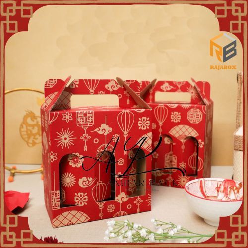 

(10 pcs) kardus die cut tenteng dus botol 250ml isi 6 box parcel packaging hantaran imlek sincia chinese new year cny
