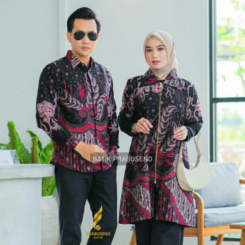 Atasan Set Motif SINGKAWANG Batik Keluarga Couple Slimfit Wanita  Lengan Pendek Batik Prabuseno Best