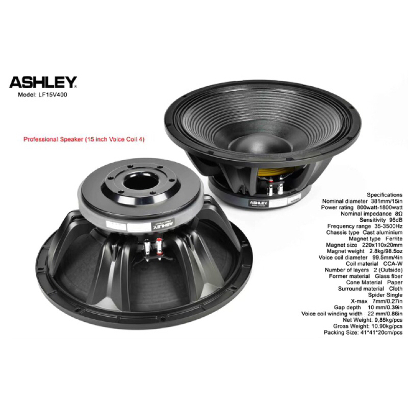 Speaker Ashley LF15V400/LF15 V400 15 Inchi 1800 Watt Coil 4in Komponen dengan Bass Mantap - Bluetoot