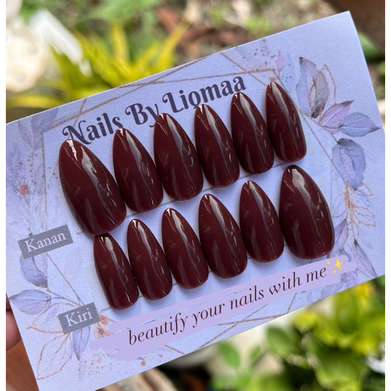 MAROON KECOKLATAN POLOS RUNCING / KUKU PALSU / NAIL ART / KUKU PALSU WEDDING / NAIL ART WEDDING