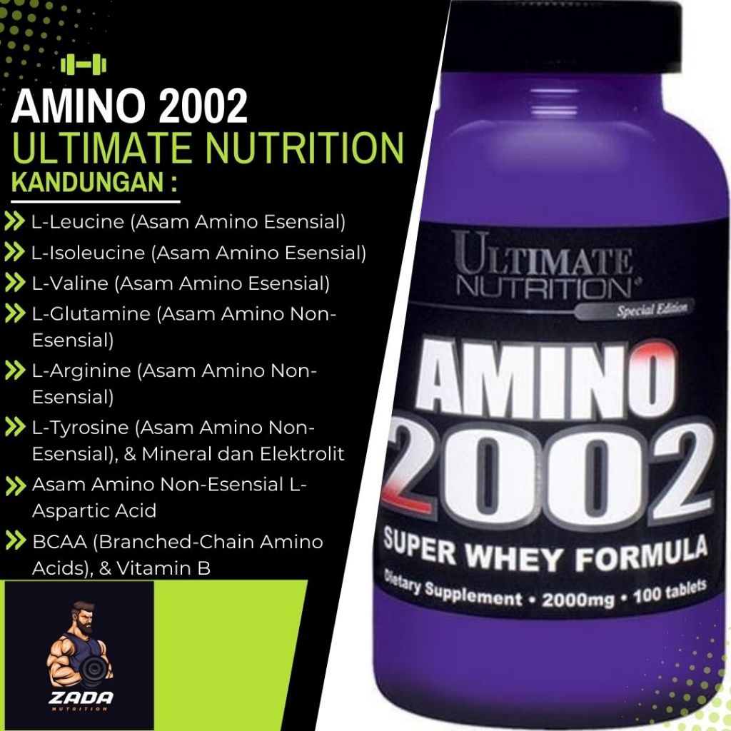 AMINO 2002 Ultimate Nutrition Eceran 1 Tablet Power Booster dan Recovery (100 Tablet Free Botol)