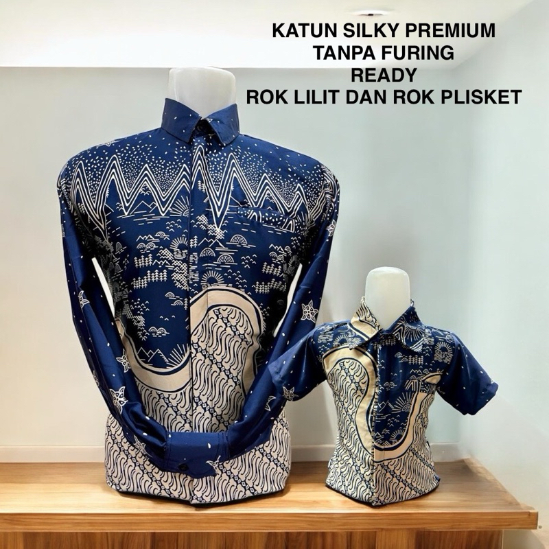 BIRU NAVY KATUN SILKY,Batik Couple Ayah dan Anak BAHAN KATUN SILKY TANPA FURING