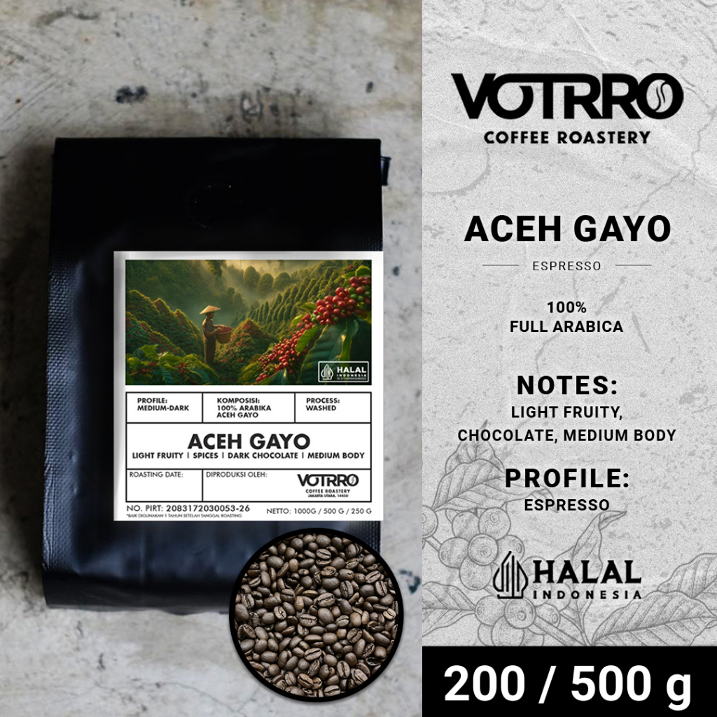 

Biji Kopi 100% Full Arabica ACEH GAYO Roasted Grade 1 Triple Pick - 200g/500g