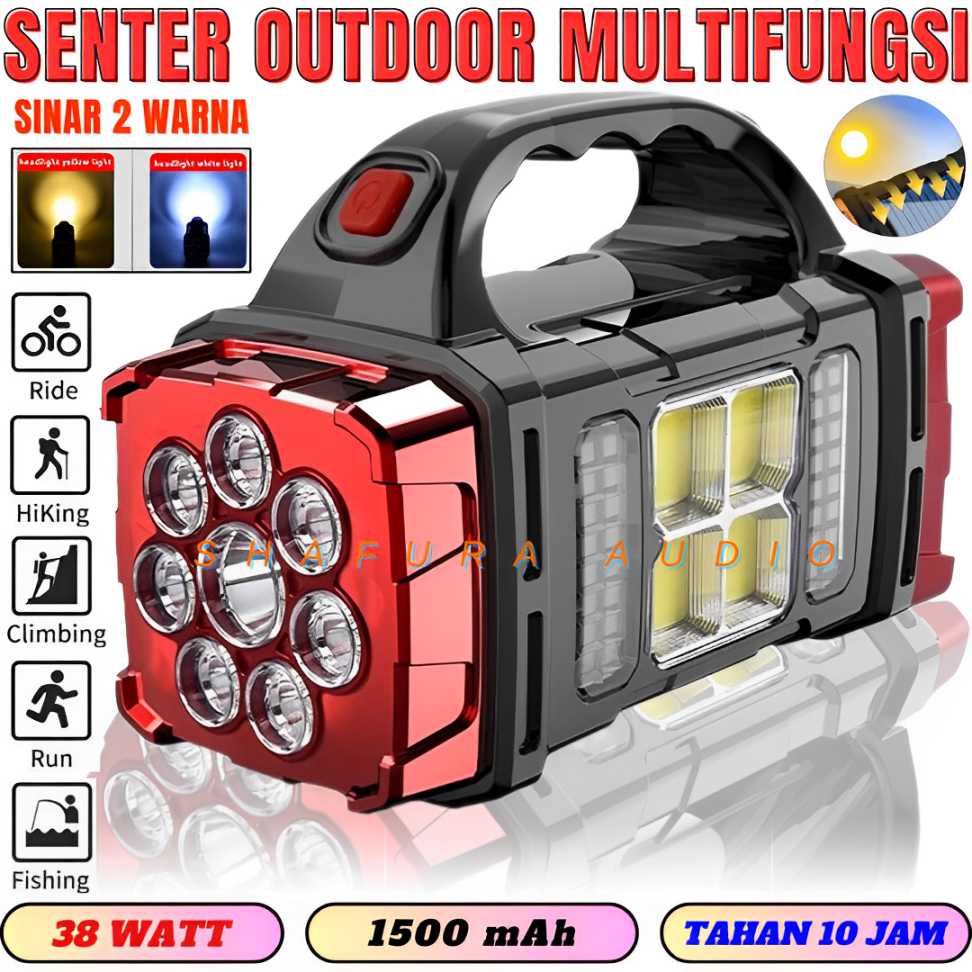 Hurry Bolt Hb-1678 Senter Led 7 Mata Depan Belakang Plus Cob & Emergency 2 Warna Cahaya Kuning & Put