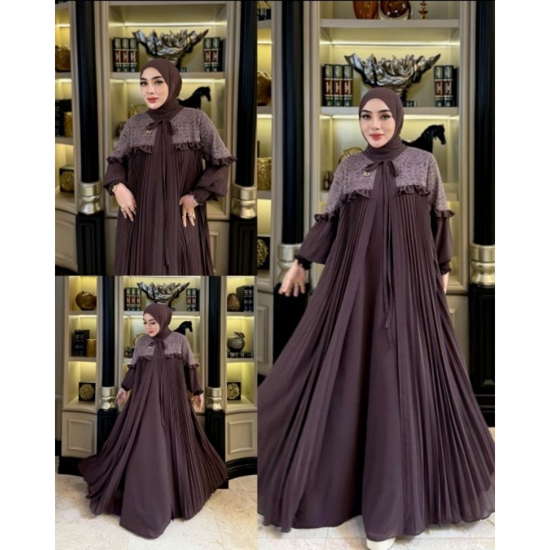 Dress Plisket Brokat + Hijab by Shellasaukia