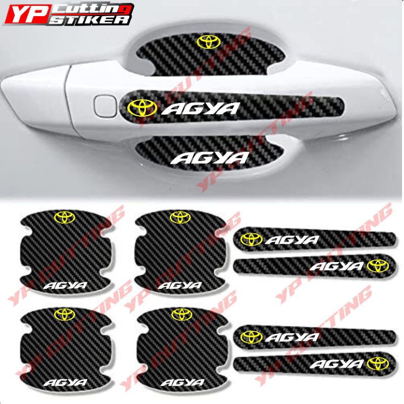 8 pcs sticker handle carbon mobil agya sticker pelindung gagang pintu mobil agya