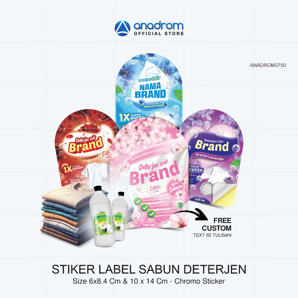 

Sticker Kemasan Sabun Deterjen Pakaian | Sticker Label Kemasan Botol Sabun Deterjan Baju | Stikcer Sabun Deterjen dan Pewangi Pakaian | Anadrom 3750