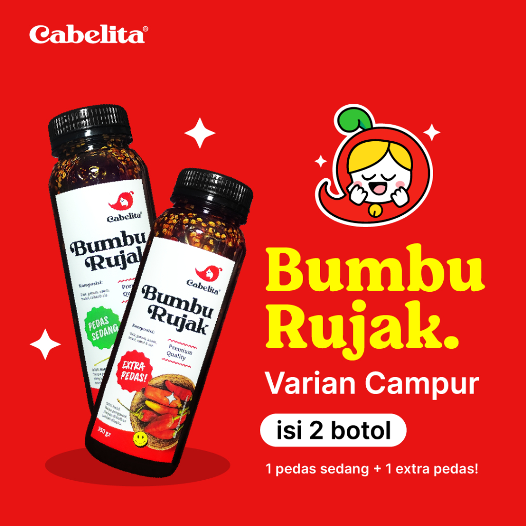 

Bumbu rujak buah | CABELITA | 2 BOTOL VARIAN CAMPUR