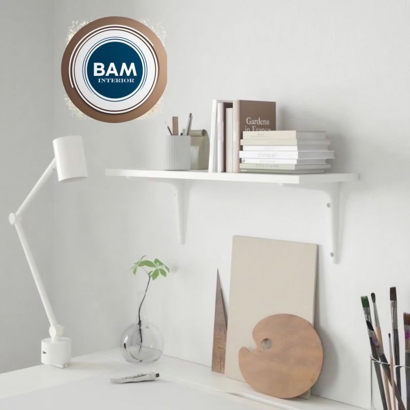 Rak Dinding Putih 60x20cm minimalis termasuk bracket putih hitam serat kayu aesthetic estetik dekora