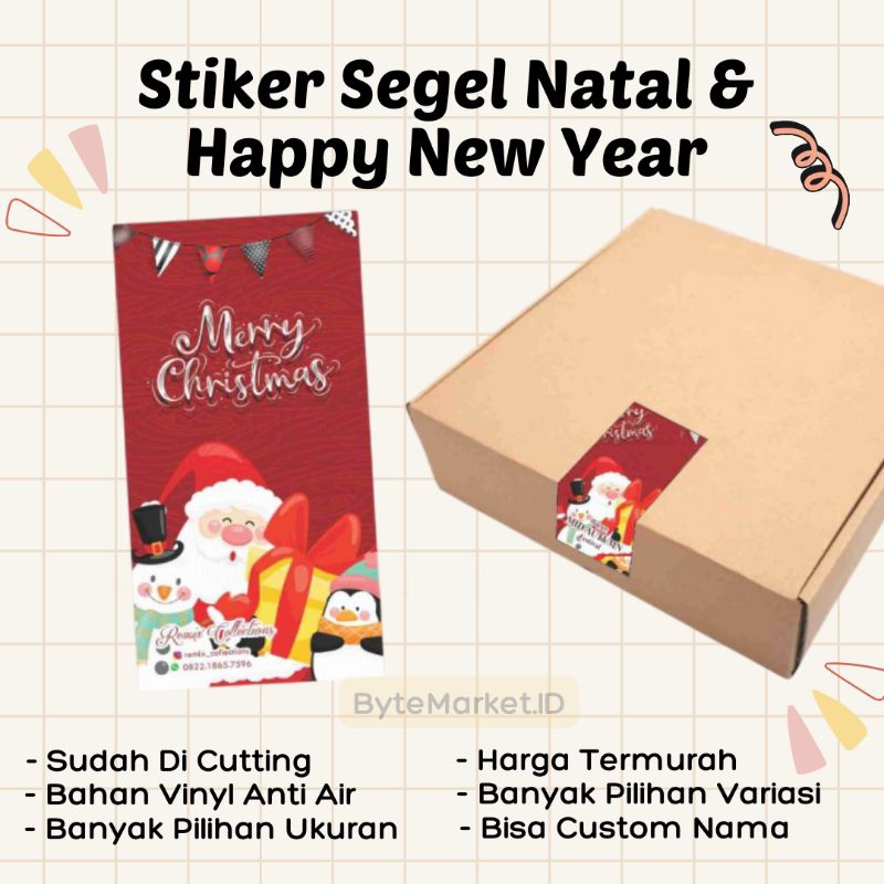 

33 pcs Stiker Segel Kardus / Stiker Segel Packaging Tema Natal Merry Christmas