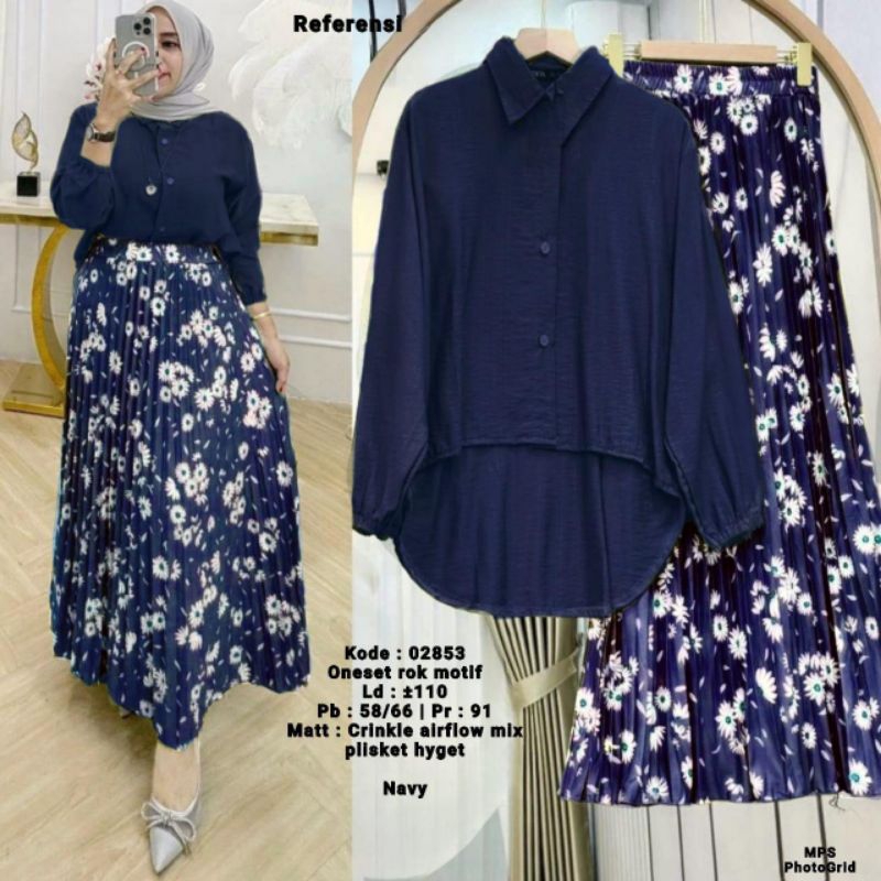 SET ROK PLISKET CRINKLE MOTIF. SET ROK WANITA