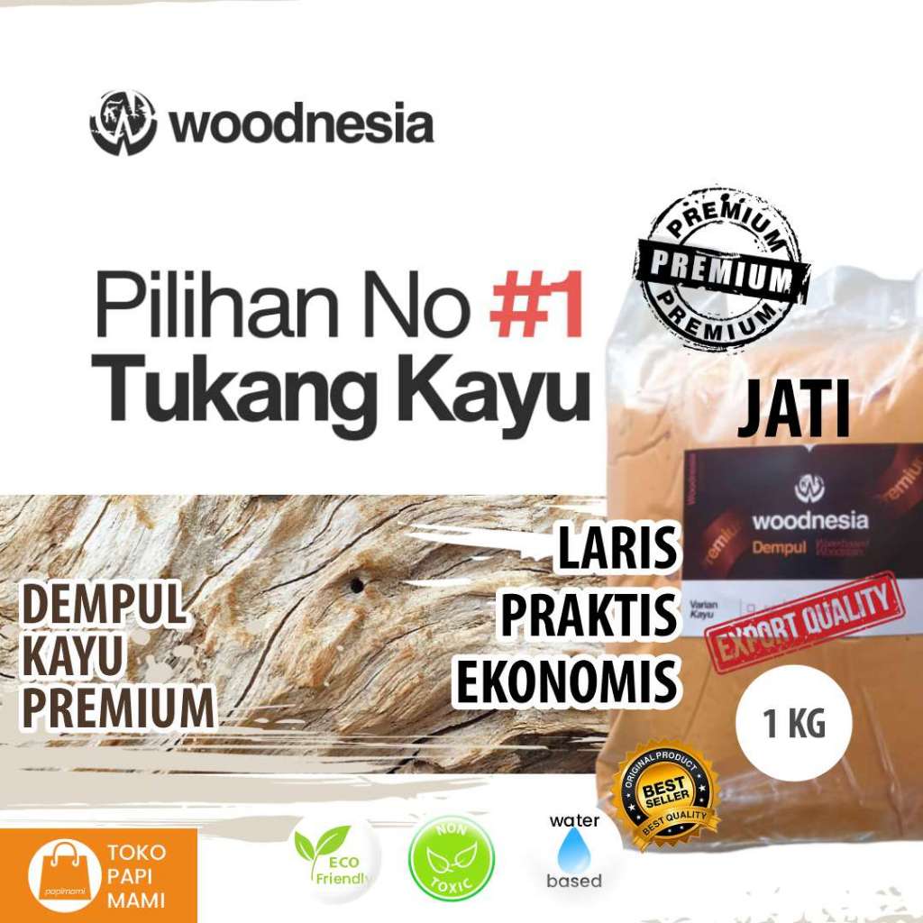 Dempul PREMIUM 1KG KAYU JATI MAHONI siap pakai Woodnesia Woodstain Waterbased propan mowilex