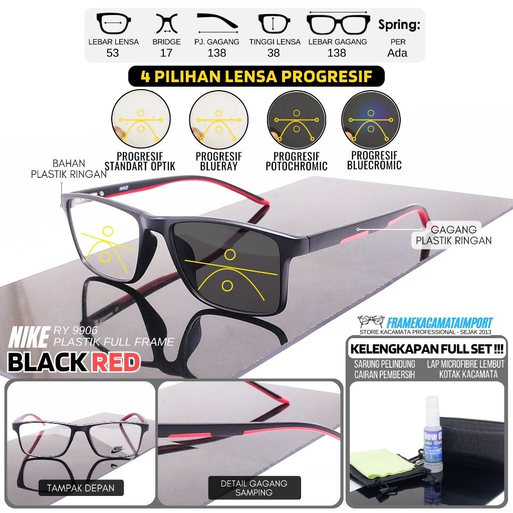 Kaca Mata Progresif Minus Plus Plastik Kotak Ringan Kualitas Optik