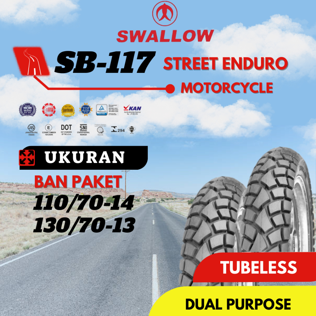 PAKET BAN LUAR SEPEDA MOTOR SWALLOW SB-117 STREET ENDURO 110/70-14 & 130/70-13 RING 13&14 TUBELESS P