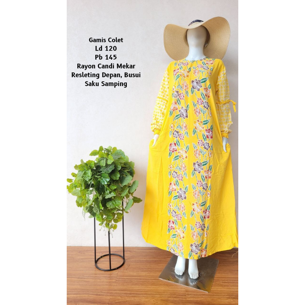 KESHWARI Gamis Batik Cap Colet Jumbo Ld 120 Pb 145 Rayon Premium Candi Mekar Jumbo Busui Lengan Panj