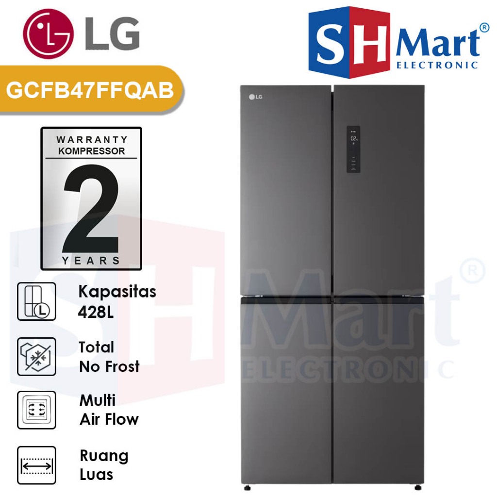 KULKAS 4 PINTU LG 470 LITER GCFB47FFQAB SMART INVERTER KOMPRESSOR GARANSI RESMI