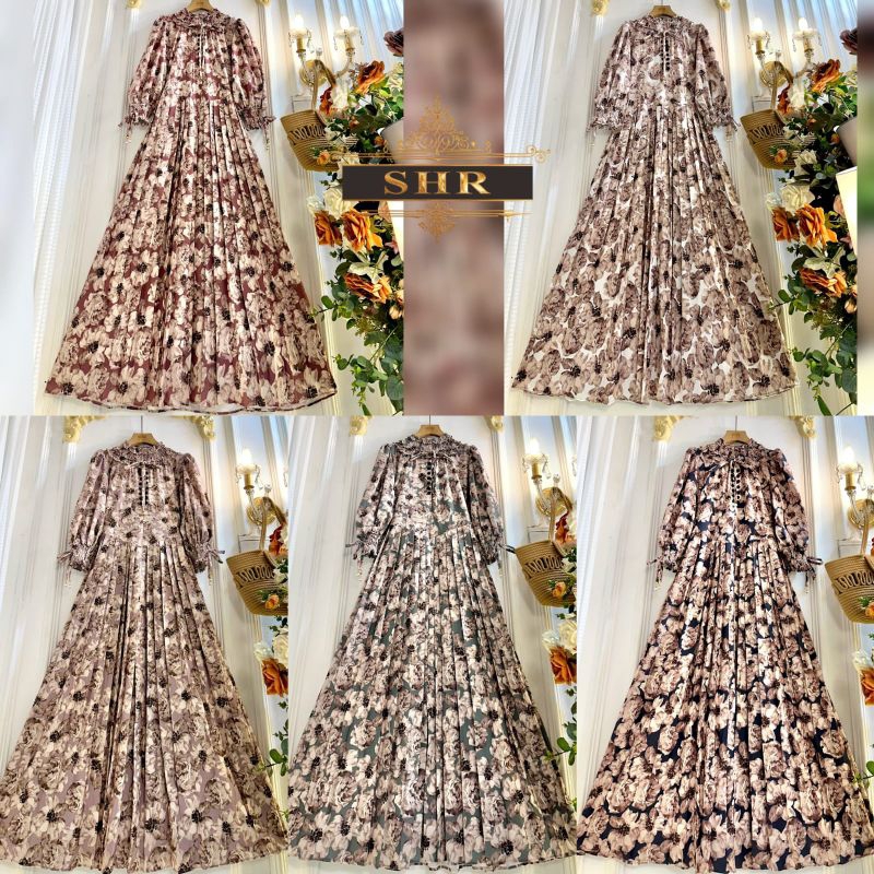 NEW MAXI DRESS GAMIS LANGSIING BUNGA 100% SHR