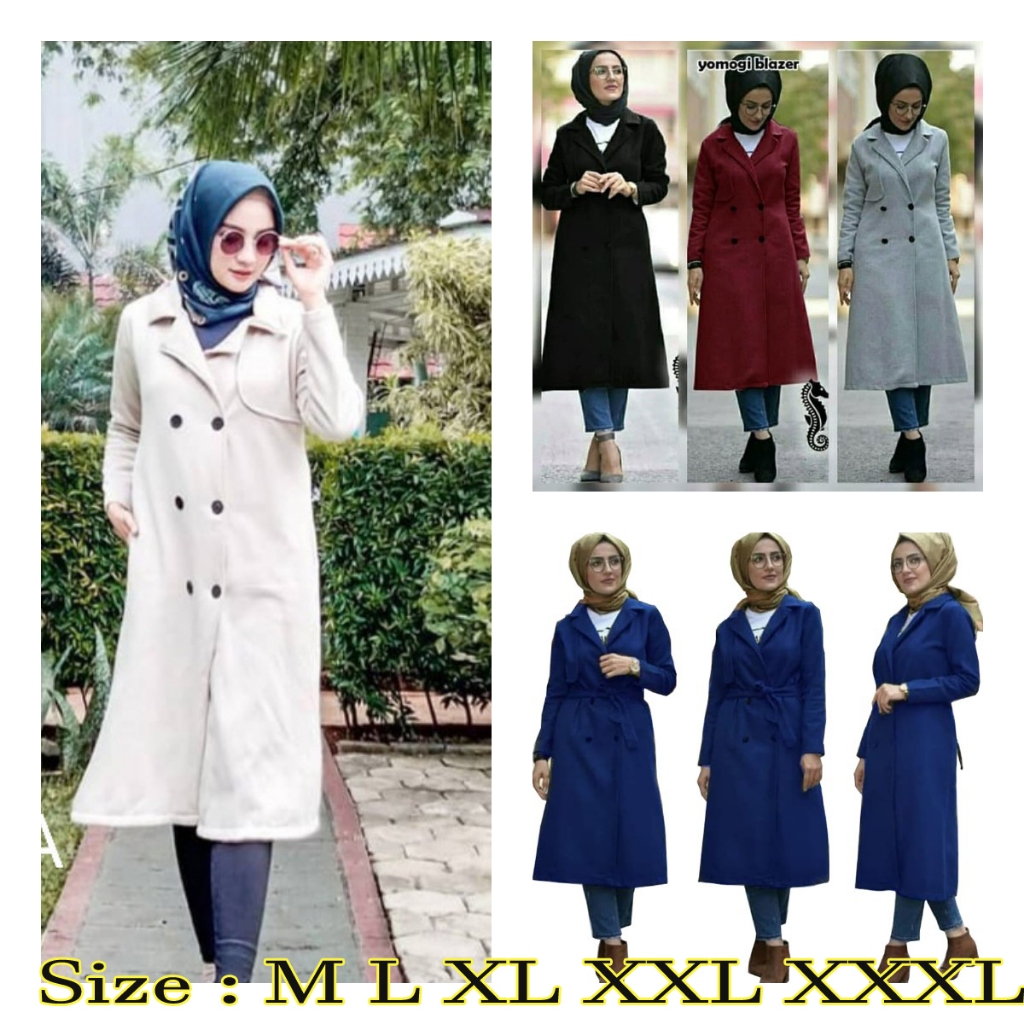 DNKRI - Long Coat Jaket Wanita Long Blazer Tebal Outer Muslimah Umroh Syari Musim Dingin Premium