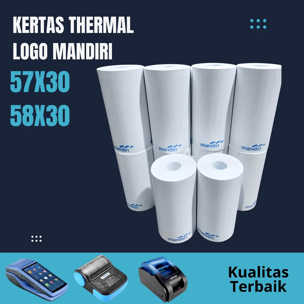 

Kertas thermal logo mandiri 58X30 / 57x30