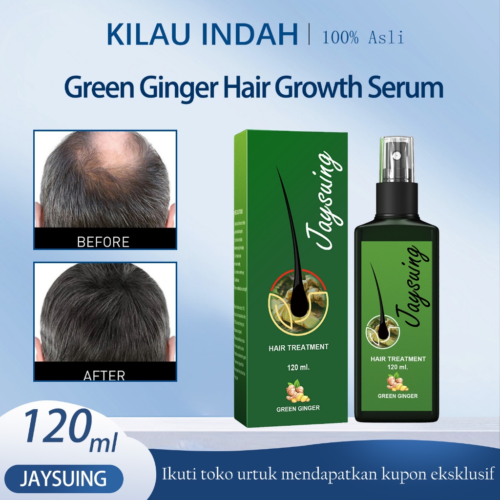 Jaysuing Serum Pertumbuhan Rambut Jahe Hijau 120ml Penumbuh rambut botak Perawatan Rambut rontok Pen