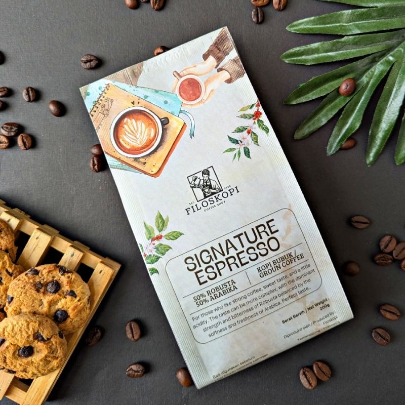 

Kopi Arabica Robusta Signature Espresso Filoskopi 200gr Kopi Bubuk Temanggung