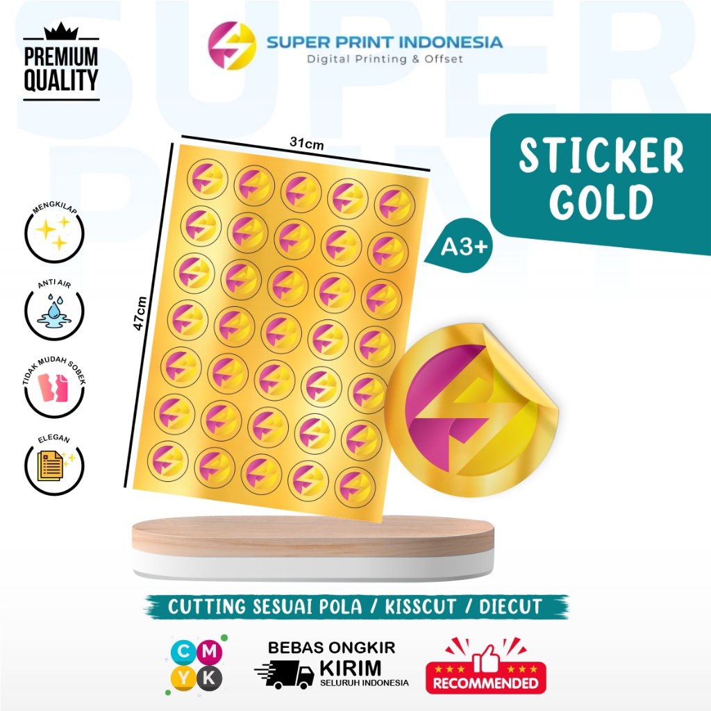 

Cetak Stiker Vinyl Gold Emas A3+ Label Cutting Custom Murah