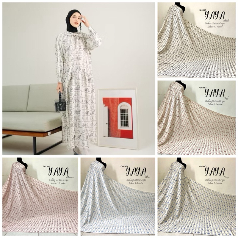 Kain Ori Haide Orlin Motif Yaya Bahan Cotton Crepe