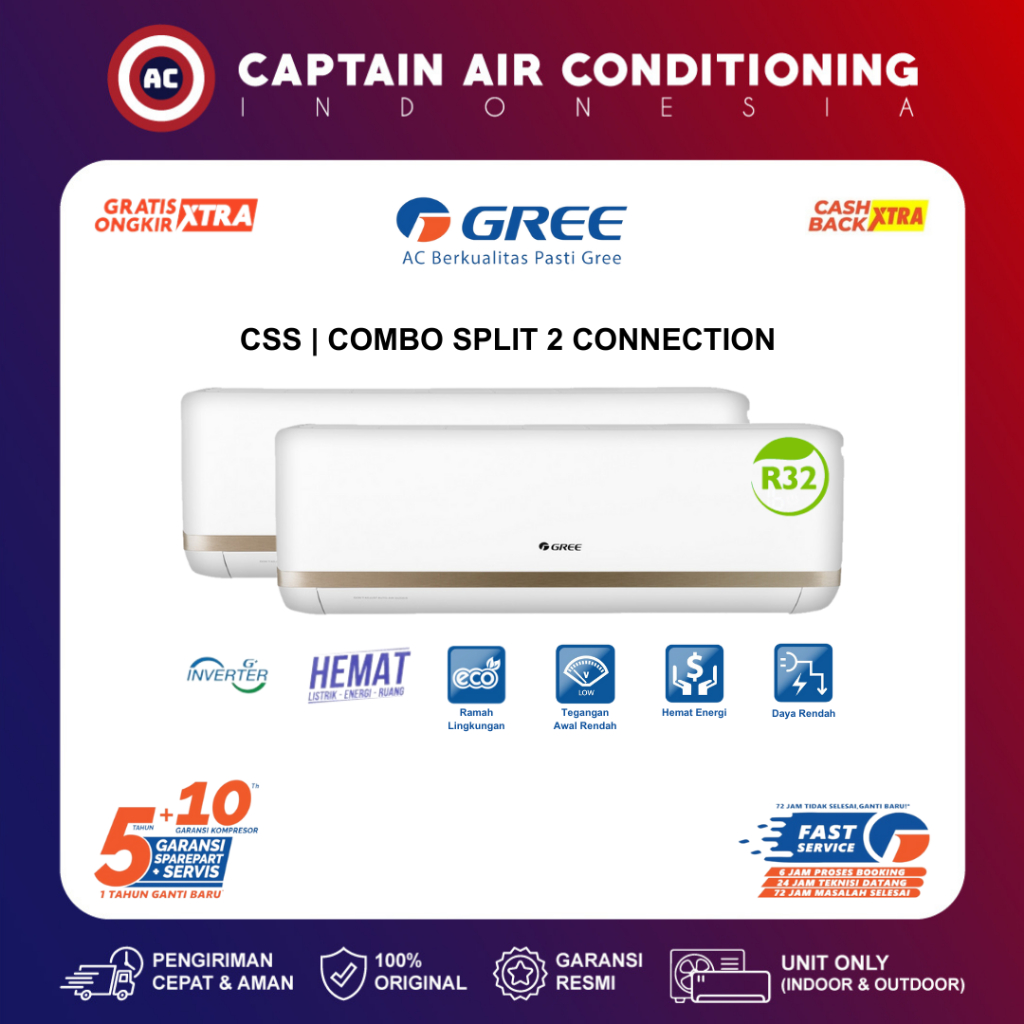 GREE AC Combo Split GWC-0707CSS (3/4 PK + 3/4 PK) Inverter