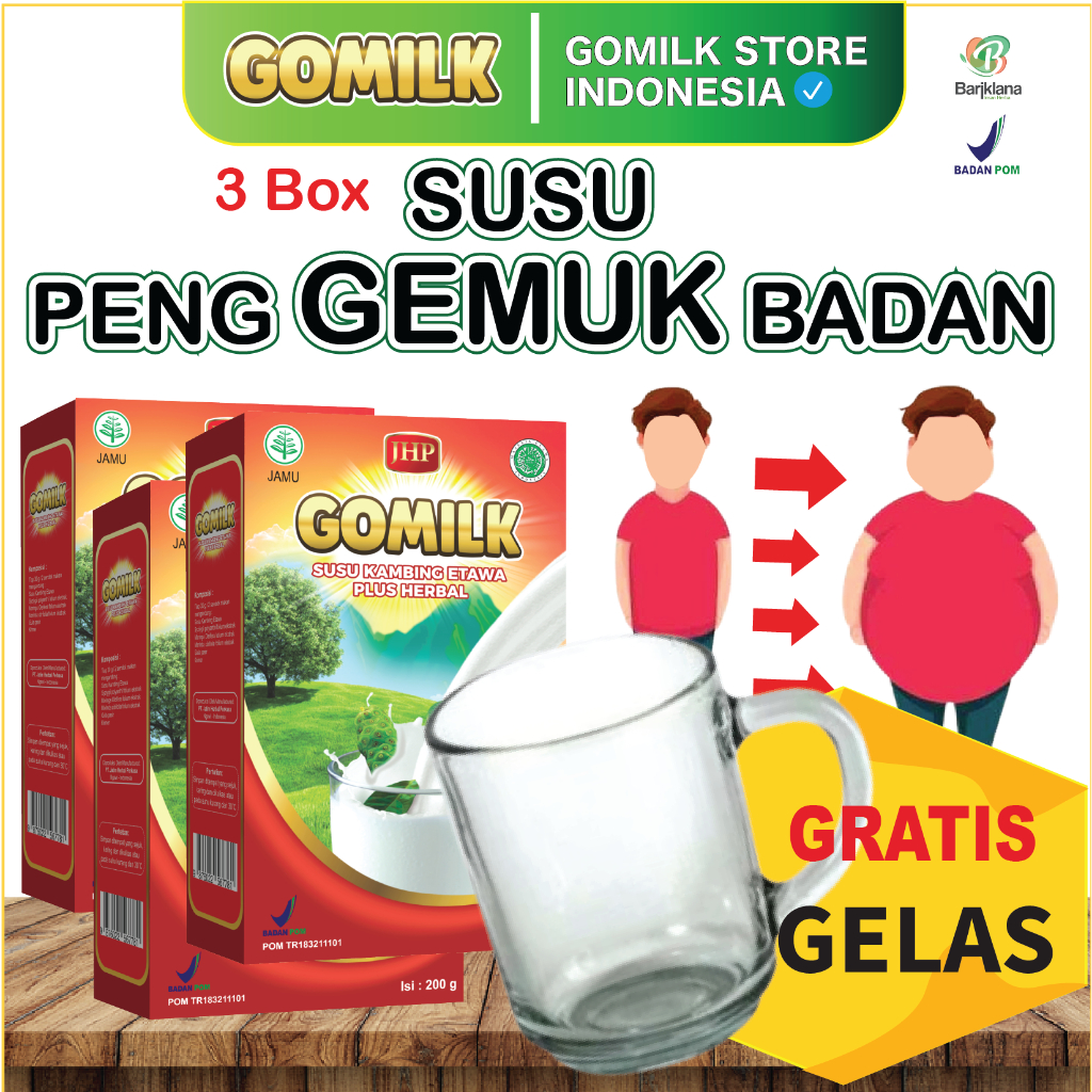 

[ 3 BOX GRATIS GELAS KACA ] GOMILK Susu Kambing Etawa Plus Herbal Penambah Nafsu Makan dan Penggemuk Badan Alami Netto 200 gr