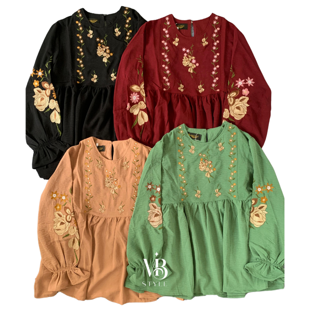 MIB Lora Blouse - Blouse Bordir Bunga Crinkle Airflow - Atasa Bunga Crinkle Bangkok Stye