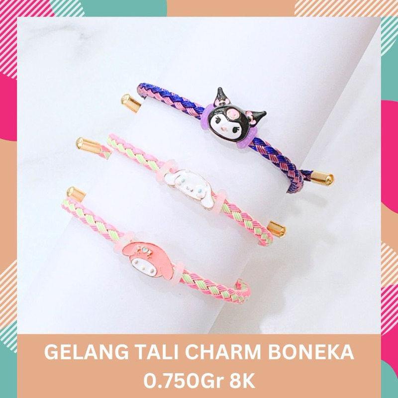 GELANG TALI CHARM EMAS MELODY KUROMI CINNAMOROLL BERAT 0.750GR KADAR 8K