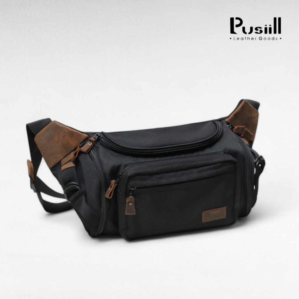 Waistbag Brand Lokal Pusiill/Bahan Cordura Kombinasi Kulit Asli/Tas Selempang Pria&Wanita O3.0