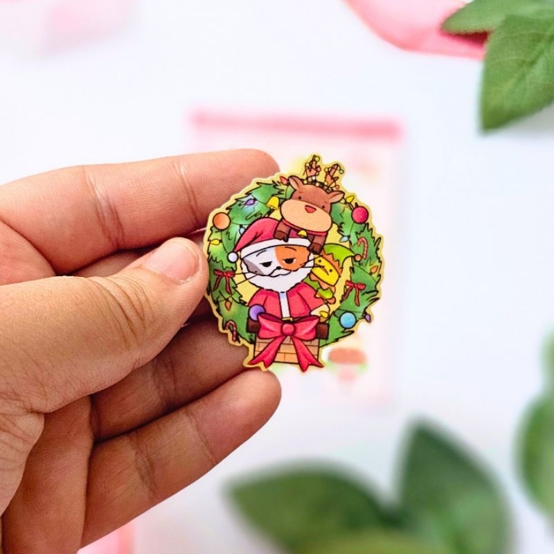 

LEHA-LEHA CLUB - Christmas Garland Die Cut Sticker | Gemma Cat Soba Duck| Cute Journaling Sticker Natal