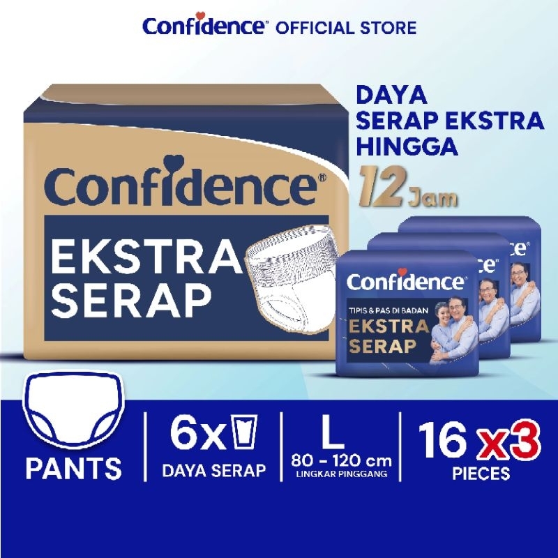 PAKET HEMAT  Confidence Popok Dewasa Celana L16/M20/XL12 ×3 Ball Extra Serap