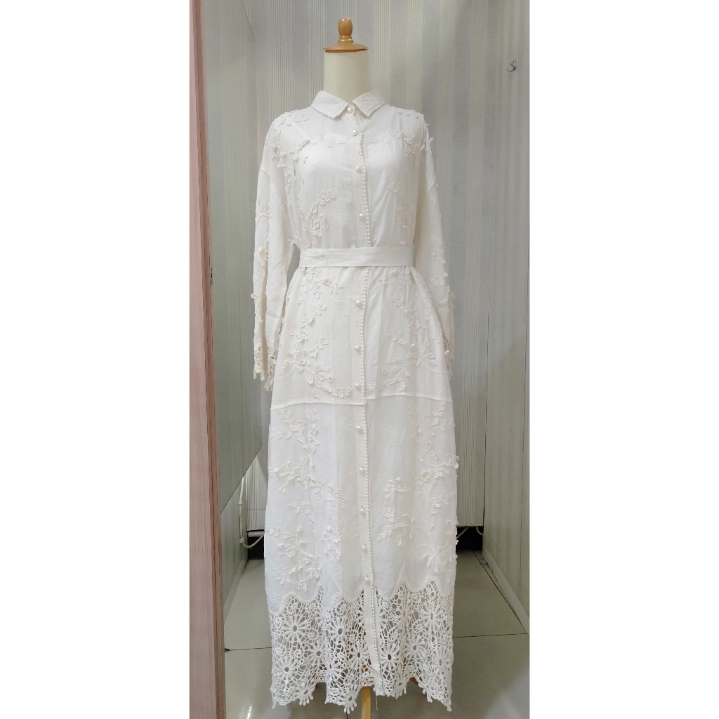 Dress One Set Outer Renda / Dress Panjang Renda Kancing Crinkle  Premium