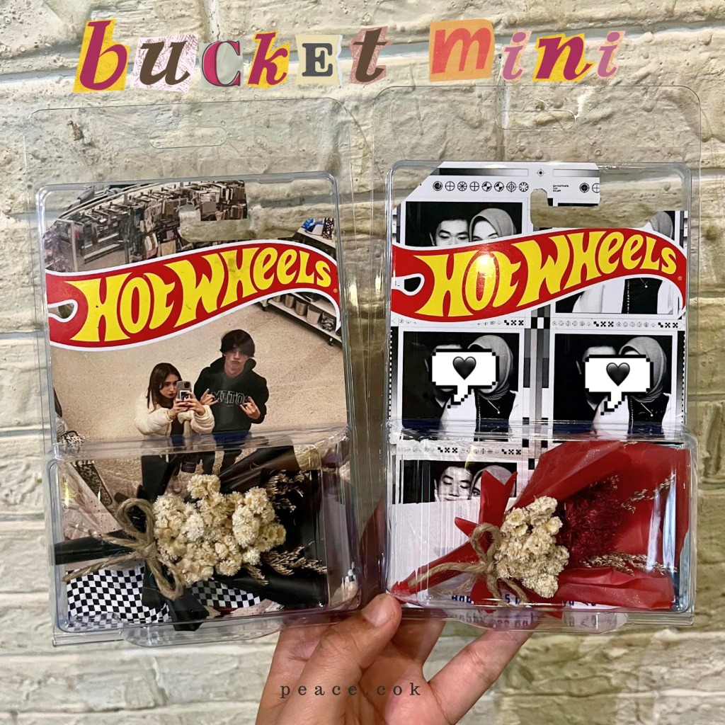 Hot Wheels Custom Foto + Bunga Bucket Mini Free Paperbag  / Valentine Kado