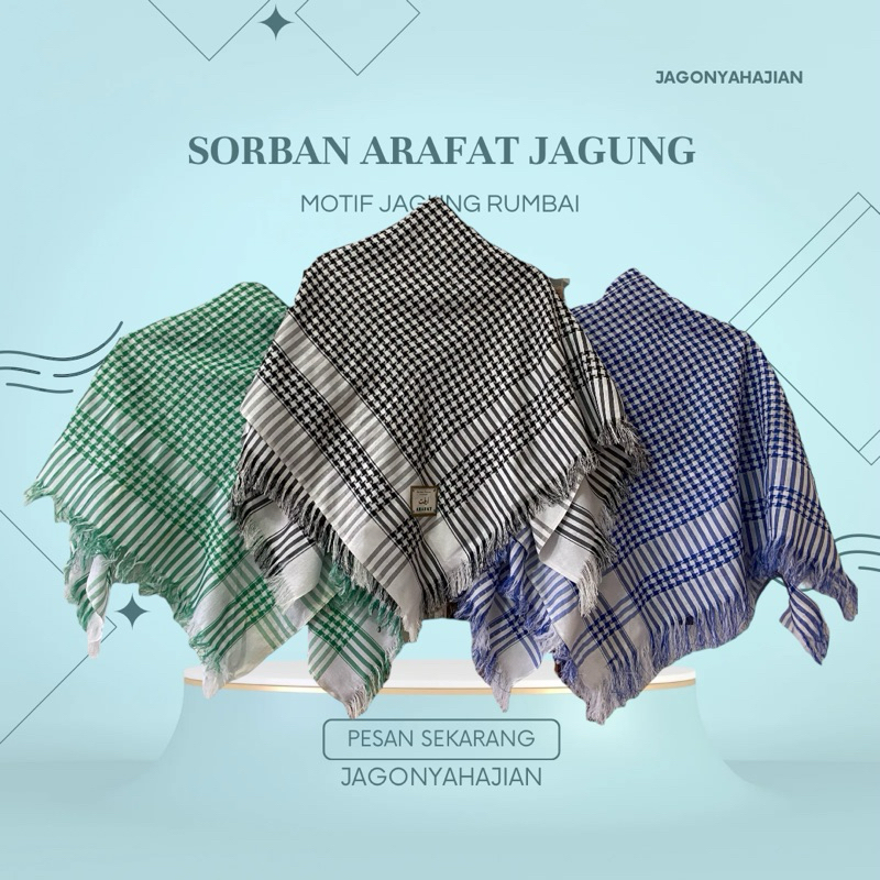 Sorban Arab Arafat motif jagong segi empat/Sorban Palestina /Sorban kashmiri Pria dewasa original