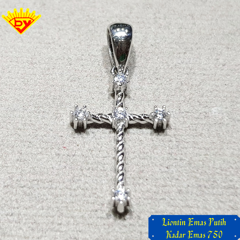 Liontin Salib Emas Putih Permata Zirconia Baru Kadar Emas 750
