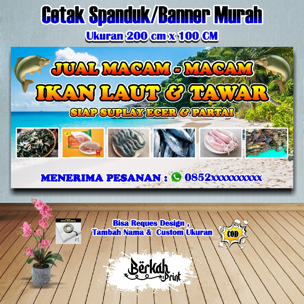 Spanduk Banner Jual Ikan Ukuran 2 meter x 1 meter