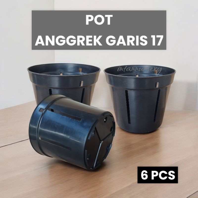 Pot Anggrek Garis 17 Hitam ( 6 PCS ) - Pot Plastik - Pot Anggrek Hitam - Pot Gantung - Pot Tanaman B