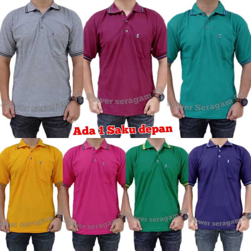 Atasan Kaos Kerah Polo Polos Pria Lengan Pendek ada saku Kantong depan / Kaos Kerah Wangky Bapak-bap