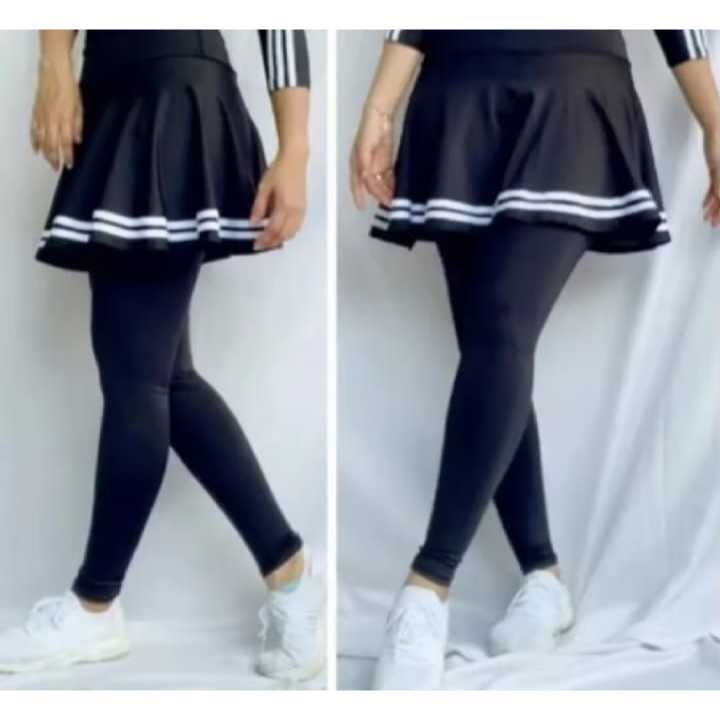 rok leging olahraga wanita list putih skirt sport-senam zumba aerobik yoga lari renang bersepeda
