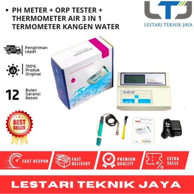 PH Meter + ORP Tester + Thermometer Air 3 in 1 Termometer Kangen Water