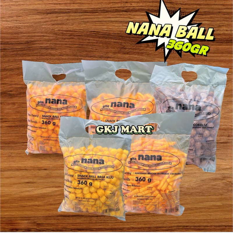 

Nana Ball Snack 360gr - Snack Ball Rasa Keju - Balado - Cokelat