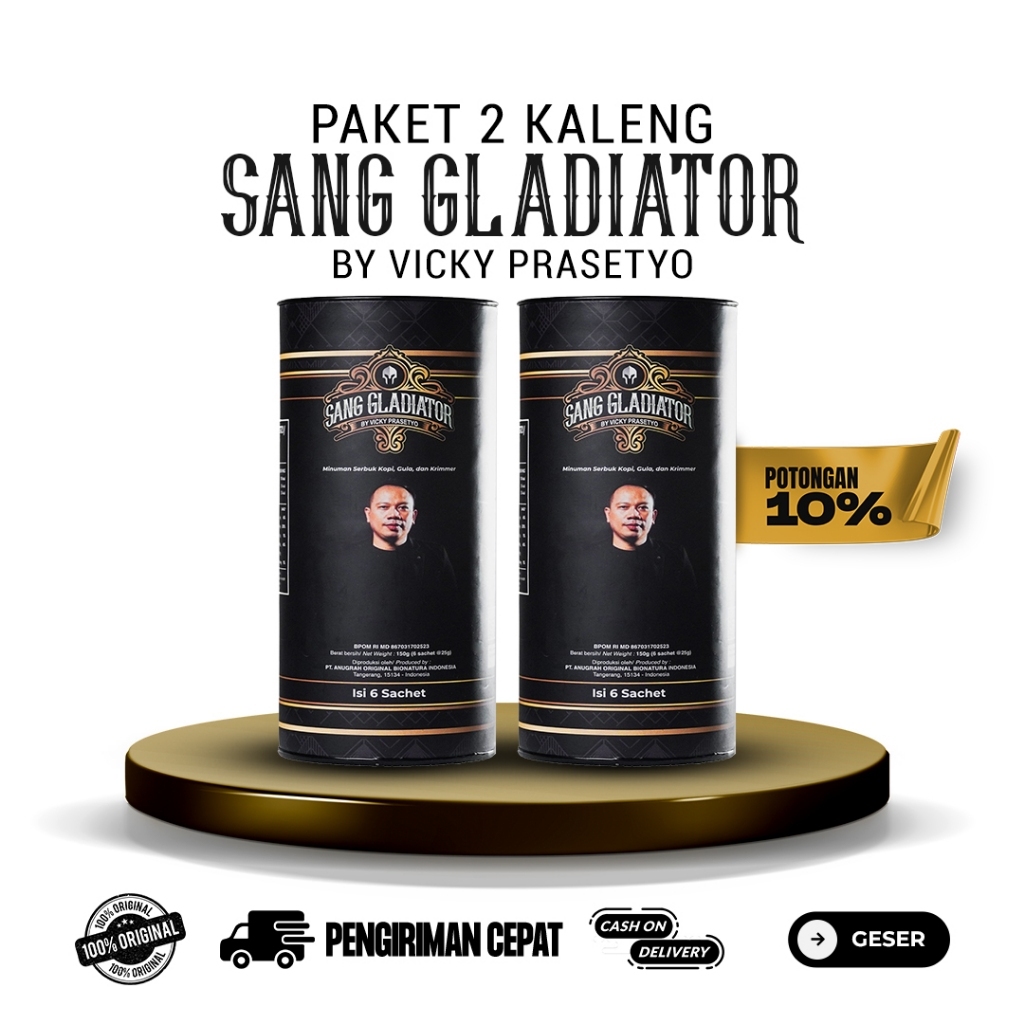 

Sang Gladiator - Paket 2 Kaleng Sang Gladiator Isi 12 Sachet Halal By Vicky Prasetyo