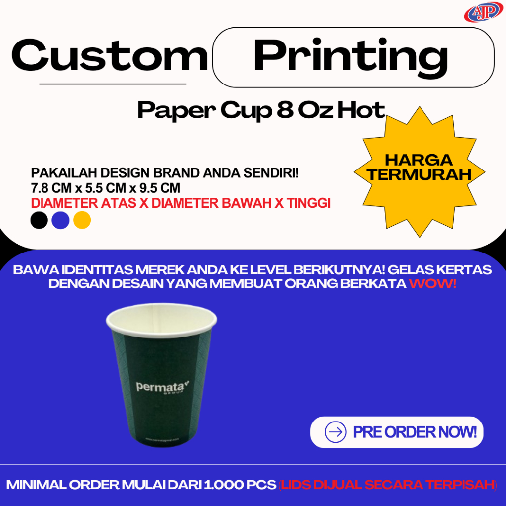 Paper Cup 8 Oz Hot Custom Printing / Custom Cup 8 Oz Hot
