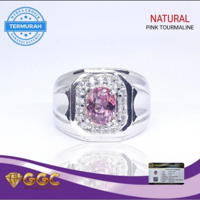Natural Pink Tourmaline Cincin Batu Size Kantoran