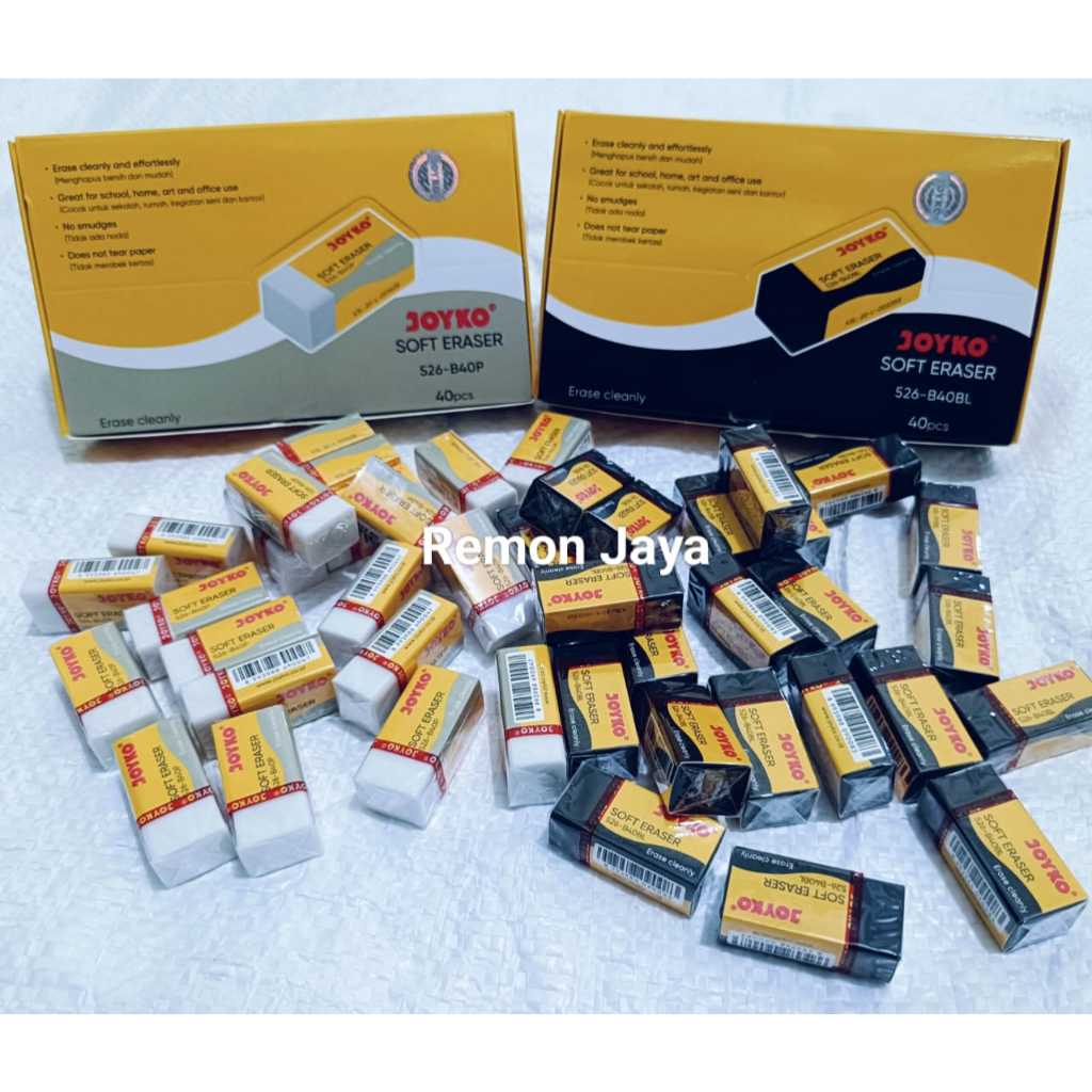 

ISI 40 psc penghapus Joyko soft eraser 526-B40BL-ER-110 / hitam- putih dan warna warni