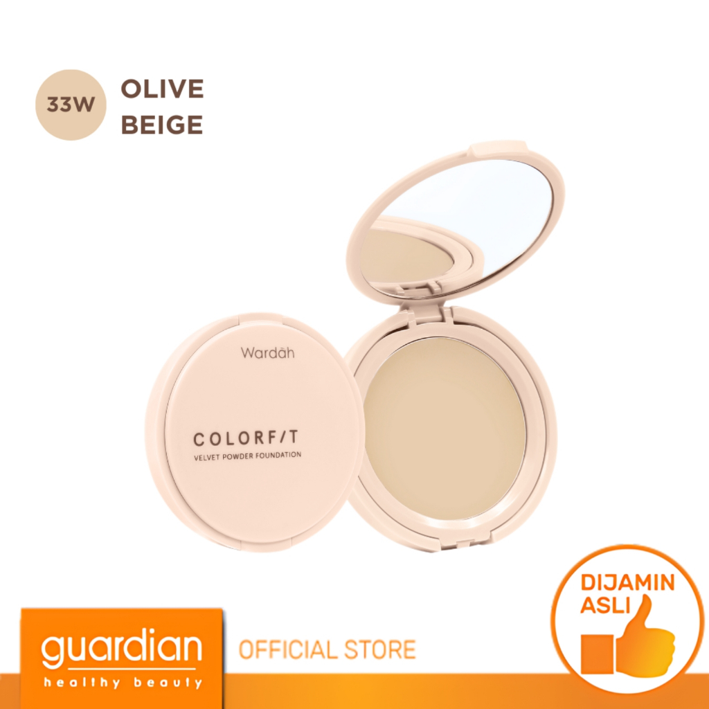 Wardah Colorfit Velvet Powder Foundation 33W Olive Beige 11Gr - Bedak Padat Dengan SPF 20 - Oil Cont