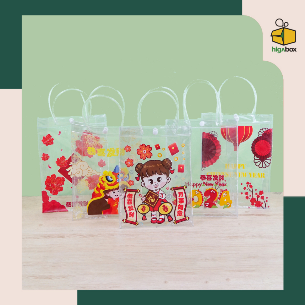 

Tas Mika PVC Transparan / Tas Mika PVC Polos Goodiebag Hampers Transparant Bening Murah / Tas Transparan Hampers Imlek Chinese New Year CNY | AC07